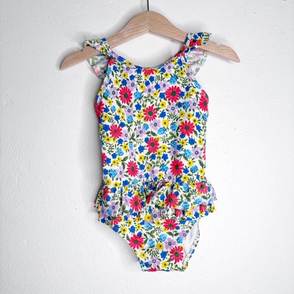 Baby Boden Floral Ruffle One Piece Swimsuit Size 18-24M EUC